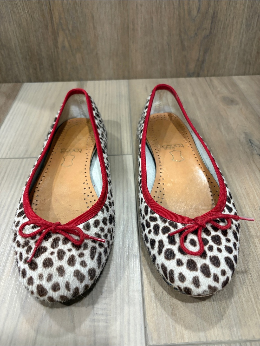 Leopard Print Calf Hair Ballet Flats with Red Trim - Women Italian size 37